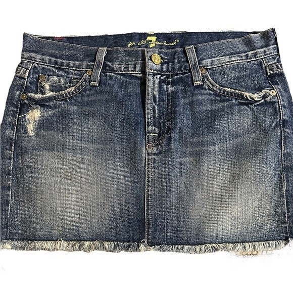 7 for all mankind bedazzled denim mini skirt size 27. Some distressing - Picture 1 of 7
